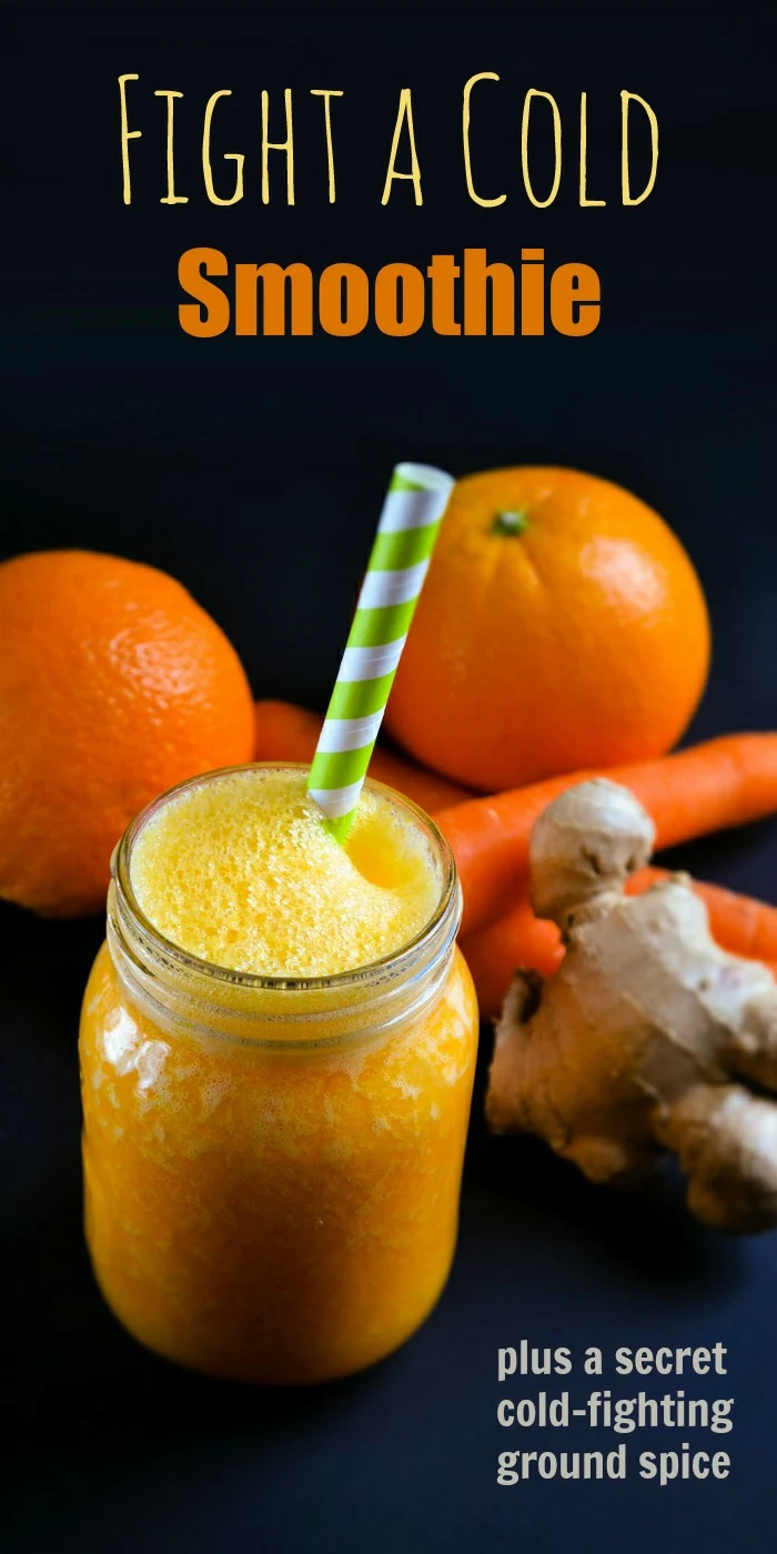 Fight a Cold Smoothie - A healthy smoothie full of antioxidants, vitamins and minerals to help fight the common cold. A delicious fruity drink with a bit of a kick from the ginger and turmeric.