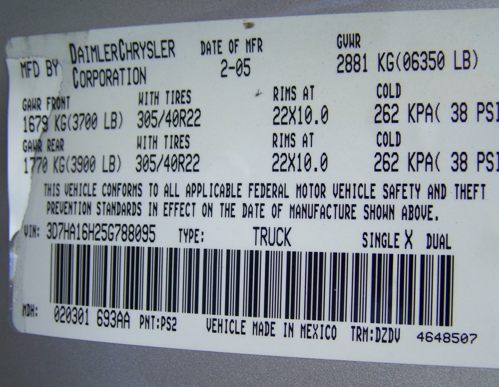 Replacement VIN vehicle identification number Stickers  