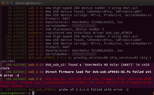 dmesg log showing no firmware found