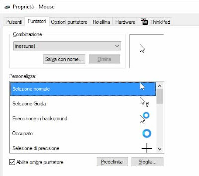 cambiare puntatore win 10