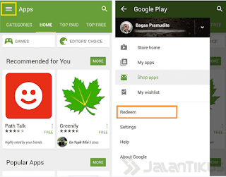 menu redeem google play store