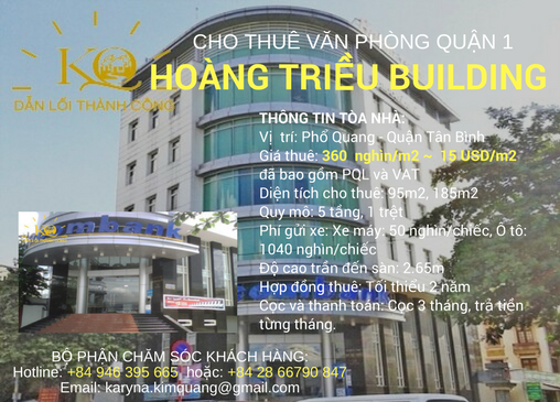 CHO THUÊ VĂN PHÒNG QUẬN TÂN BÌNH HOÀNG TRIỀU BUILDING, GIAO THÔNG THUẬN TIỆN