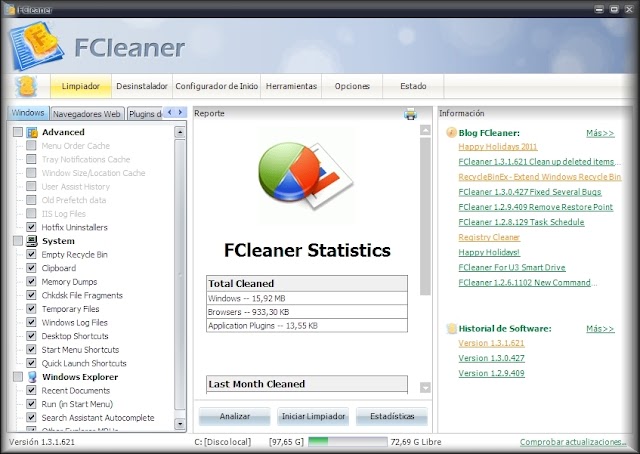 FCleaner v1.3.1.621 [Español][Excelente limpiador de temporales y archivos basura, con limpieza de Opera][Deposit Files]