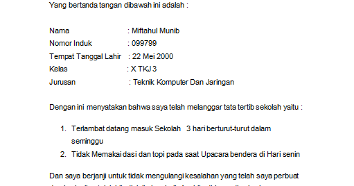 Contoh Surat Pernyataan Siswa Bermasalah Bloggadogado