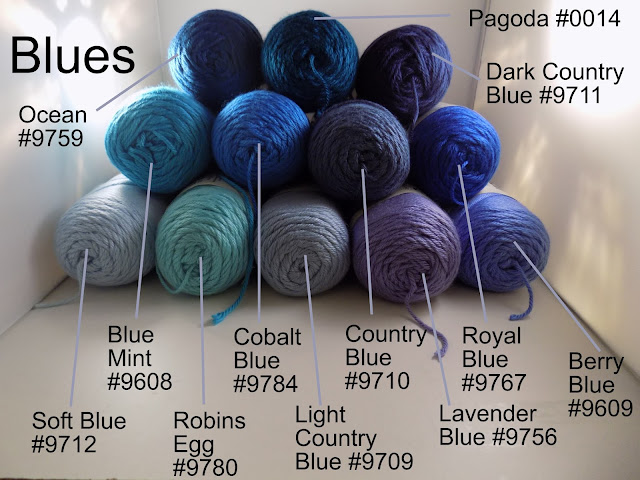 Soft Blue Caron Simply Soft Yarn Blue Mint 9608 Soft 9712 Robins egg 9780 Country 9710 Berry 9609 Lavender 9756 Royal 9676 Dark Country 9739