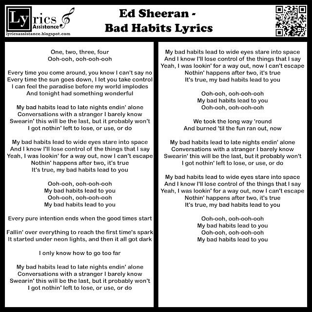 Ed Sheeran - Bad Habits Lyrics | lyricsassistance.blogspot.com