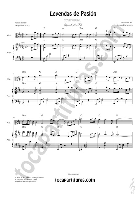 1 Leyendas de Pasión Partitura de Viola Legends of the Fall Sheet Music for Viola
