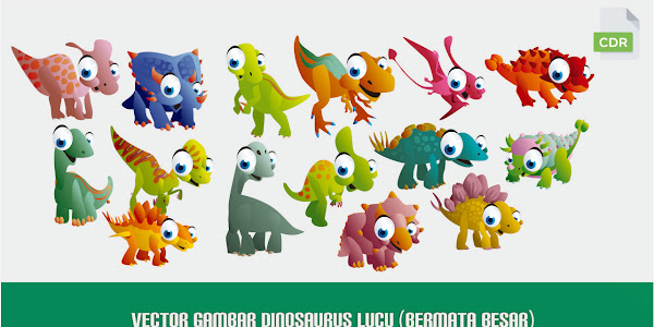 15 Vector Gambar Dinosaurus Lucu Bermata Besar (CDR File)