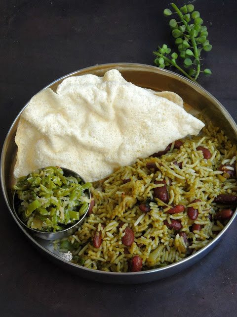 Green Rajma Pulao, Spinach Beans Pulao