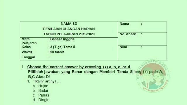 Soal UH / PH Bahasa Inggris Kelas 3 Semester 2 Revisi