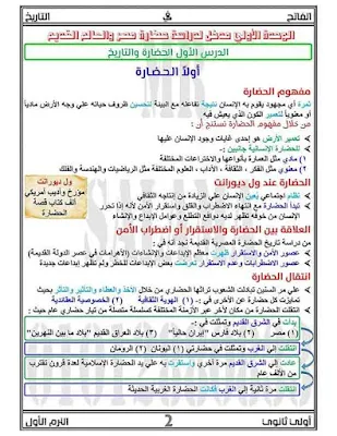 أقوى مذكرة تاريخ اولى ثانوي ترم اول 2022 PDF