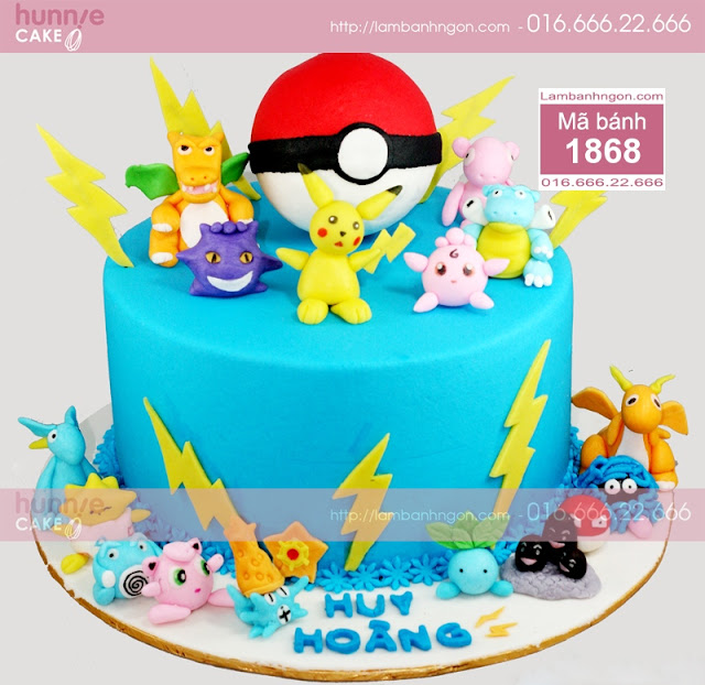 Bánh sinh nhật đẹp fondant nặn hình các nhân vật Pokemon