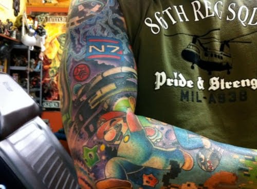 Video Games addict gets Sleeve Tattoo This fan of video games has dedicated