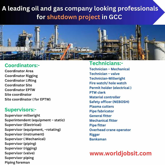 A leading oil and gas company looking professionals for shutdown project in GCC