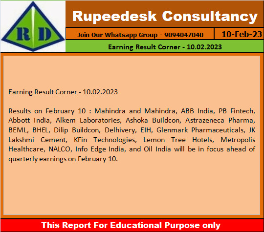 Earning Result Corner - 10.02.2023