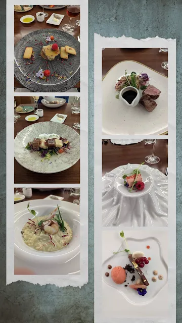 Collage of dinner dishes at One Restaurant in the Tivoli Carvoeiro
