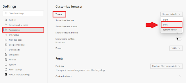 Use Dark mode in new Edge browser