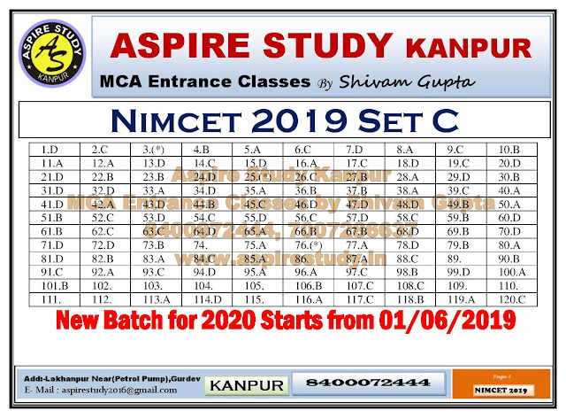 NIMCET 2019 Answer Key Set C