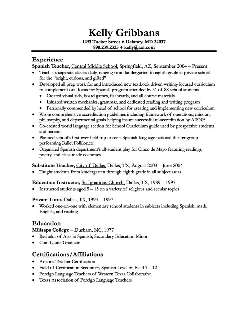 Sample Teaching Resumes | Sample Resumes