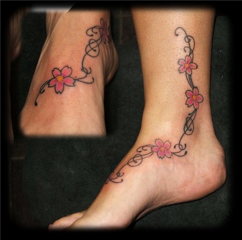 Cherry Blossom Tattoo On Foot