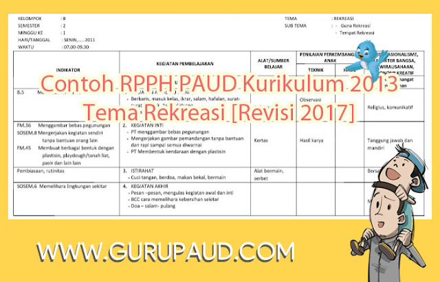 Contoh RPPH PAUD Kurikulum 2013 Tema Rekreasi [Revisi 2017]