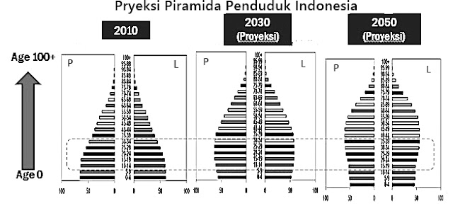 Proyeksi Piramida penduduk Indonesia sampai tahun 2045