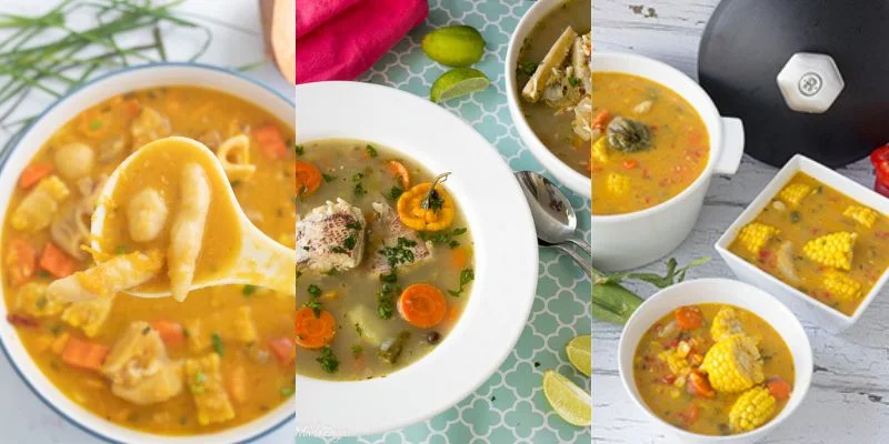 A collage of images for soups commonly eaten in Trinidad and Tobago.