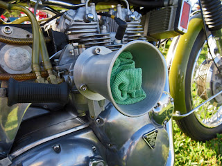 Large air inlet on motorcycle supercharger.