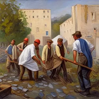 workers oil painting