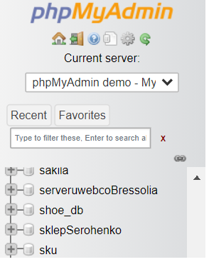 Left Side Bar of phpMyAdmin