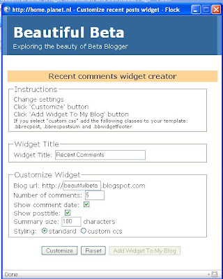 Blogger recent comments widget creator