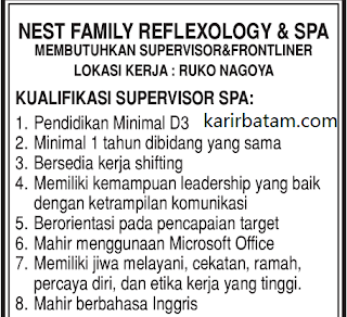 Lowongan Kerja Nest family Reflexology and Spa Batam