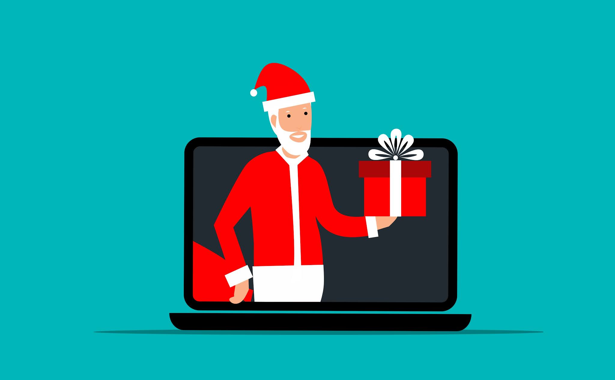 Illustration of Santa holding gift box