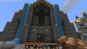 minecraft cathedral with waterfall