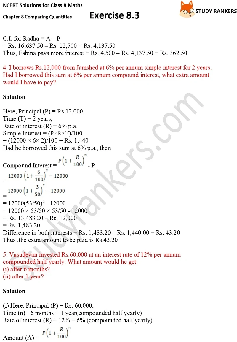 NCERT Solutions for Class 8 Maths Ch 8 Comparing Quantities Exercise 8.3 4