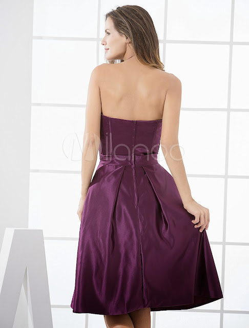 China Wholesale Clothes - Cute Grape Satin Knee Length Bridesmaid Dress