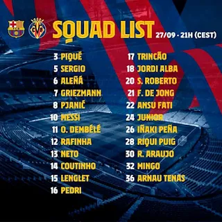 Barcelona officially release 23-man squad for Villarreal clash: Puig and Araujo IN make the list