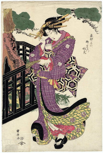 Ukiyo-e. Träsnitt. Kuniyasu. Bijinga.