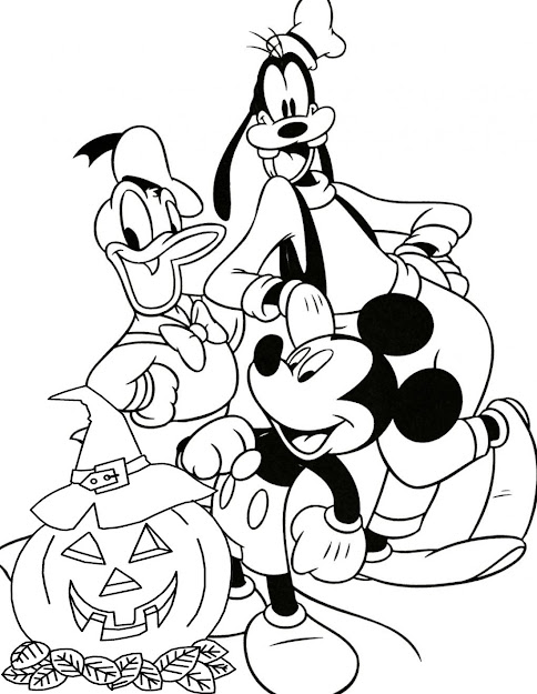 Mickey Goofy And Donald  Free Disney Halloween Coloring Pages