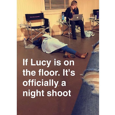 PLL bts Lucy Hale (Aria) sleeping on floor night shoot 7x10 summer finale "The DArkest Knight"
