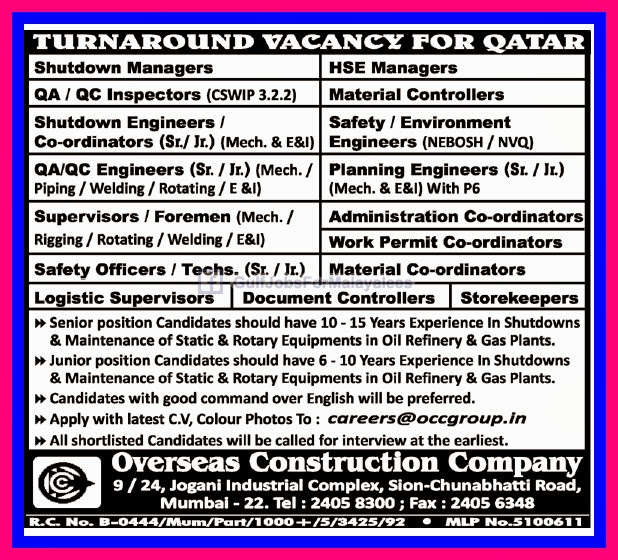 Vacancy For Qatar