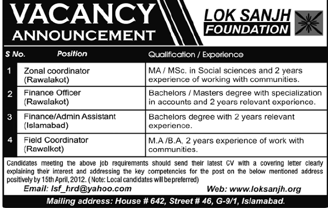 Lok Sanjh Foundation Islamabad Jobs Opportunities 