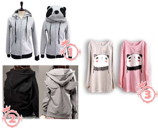 #1 Panda Head Jacket.  #2 Hello Panda Long Sleeves. #3 Angel Wing Jacket.