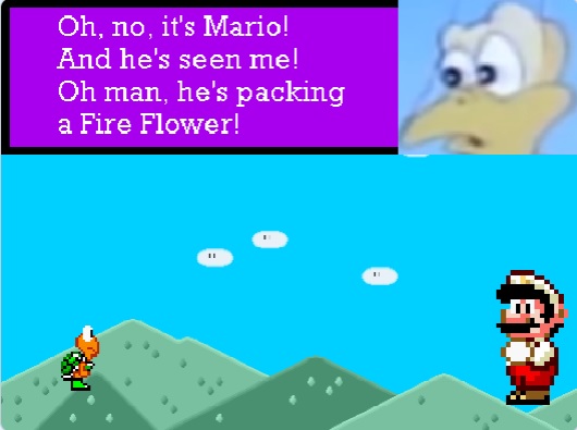 Fire Withdraw level 1 cutscene Virgil Koopa Troopa versus Mario Fire Flower