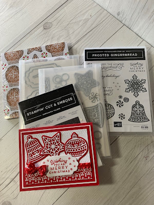 Contents used to create handmade Christmas Card using Frosted Gingerbread Stamp Set