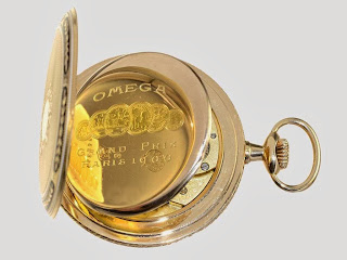 Antique Omega Pocket watch. Engine-turned 14K pink gold case. Collectible clock
