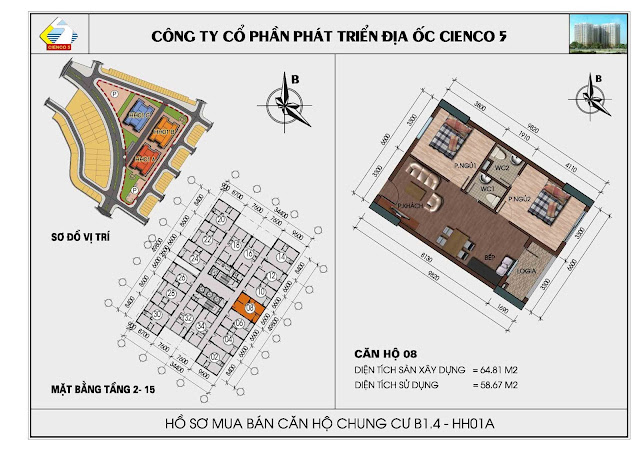 Mặt bằng Căn hộ 08 chung cư b1.4 hh01a thanh hà