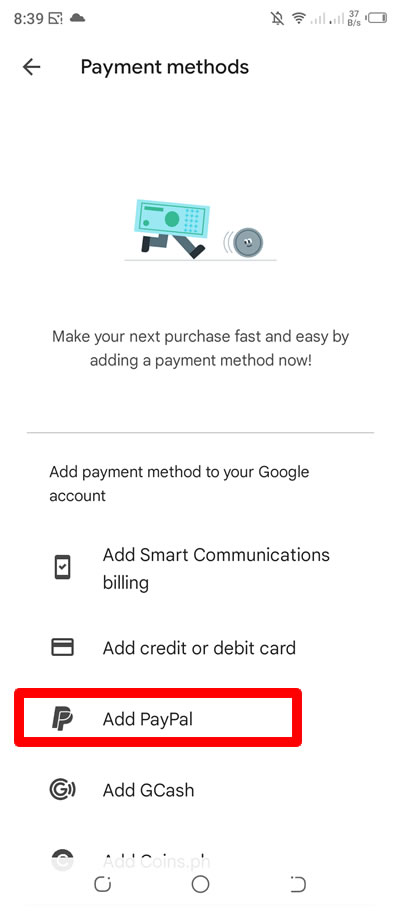 add paypal google play