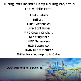  Hiring  for Onshore Deep Drilling Project in the Middle East. 