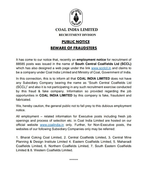 SCCL Recruitment Notification Fake - Official Alerts published